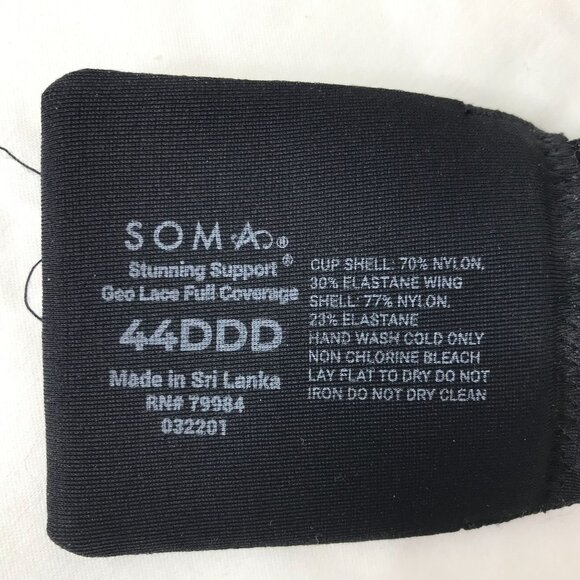 SOMA ~ WOMENS 44DDD ~ BLACK NUDE STUNNING SUPPORT GEO LACE FULL COVERAGE BRA - Picture 5 of 5